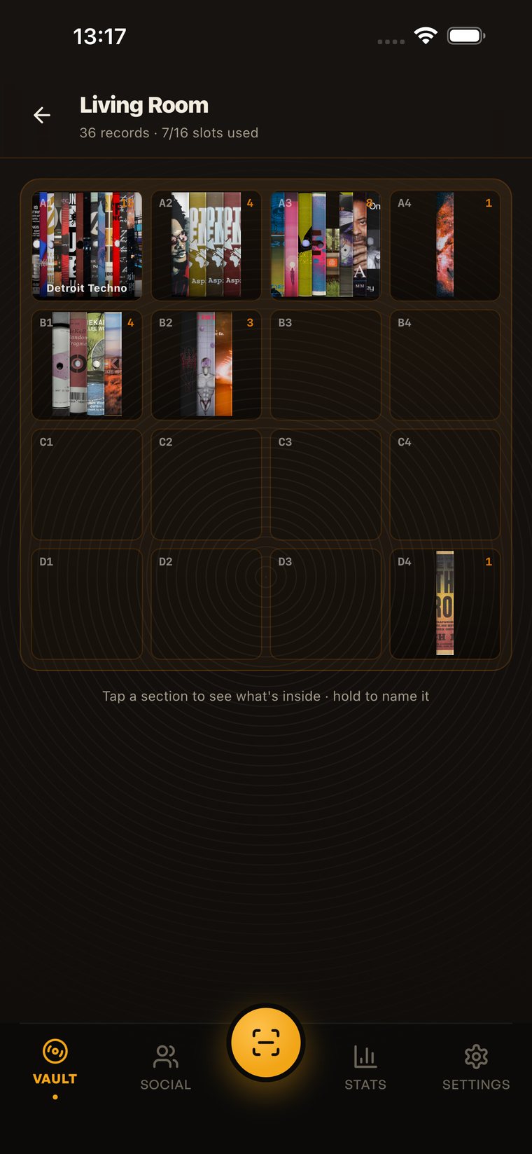 Wax Vault shelf map showing which slot each record lives in